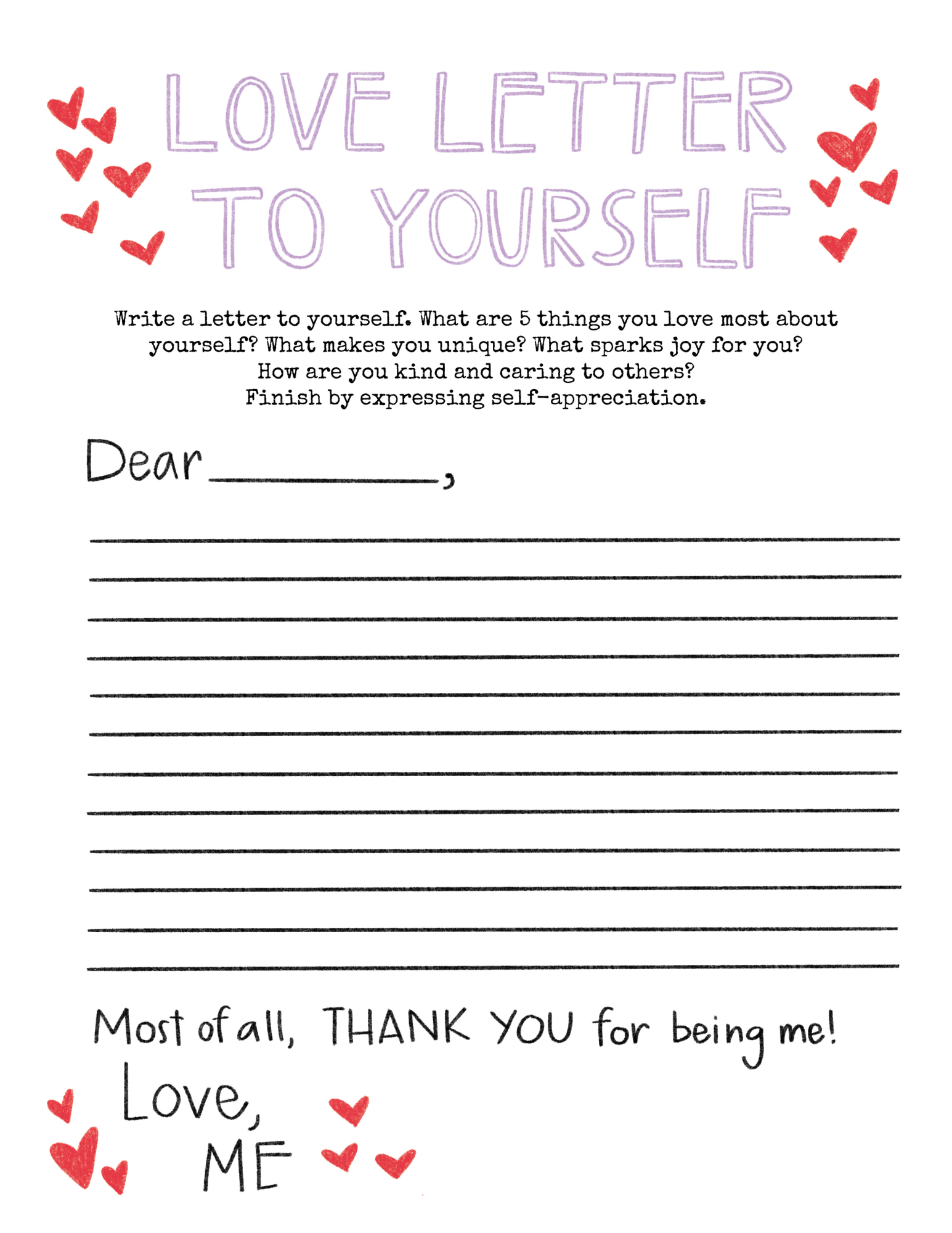 Love Letter to Yourself Activity Page