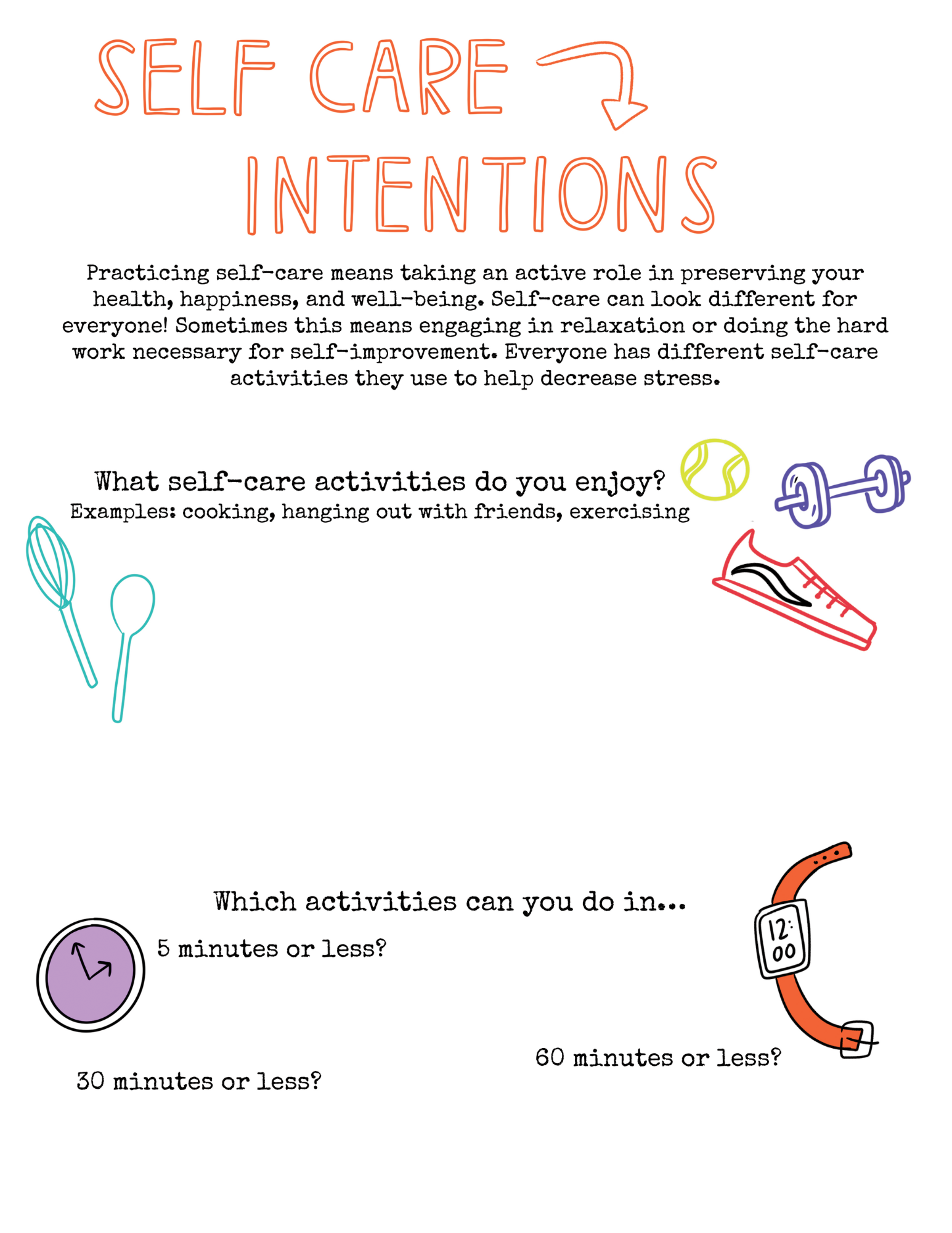 Self-Care Intentions Activity Page