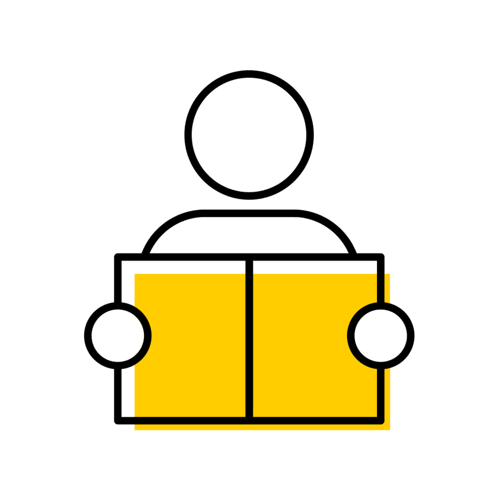 Graphic of a person reading a book