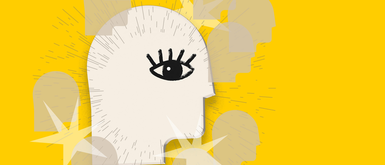 Cartoon head on yellow background