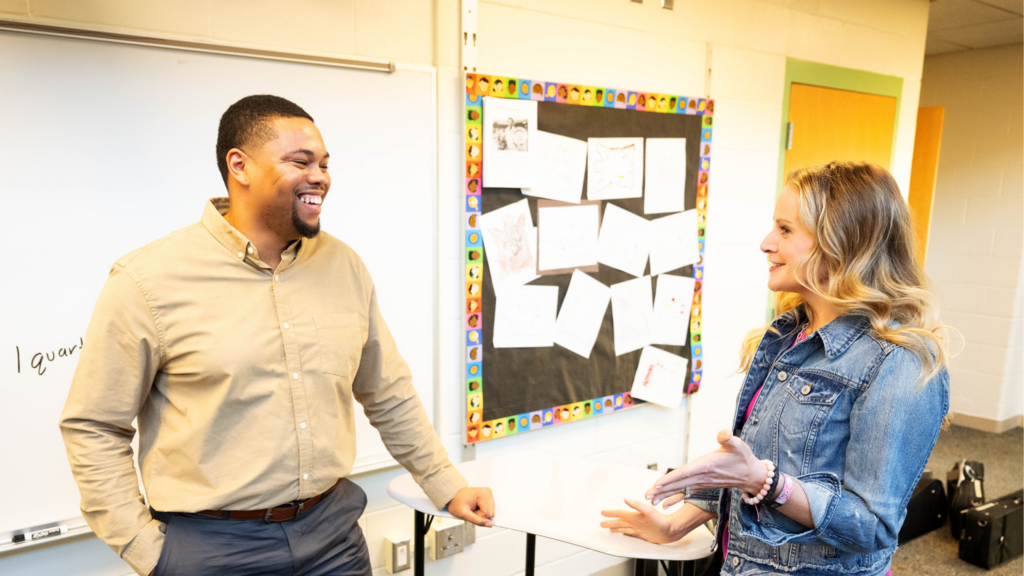 two teachers talking to each other