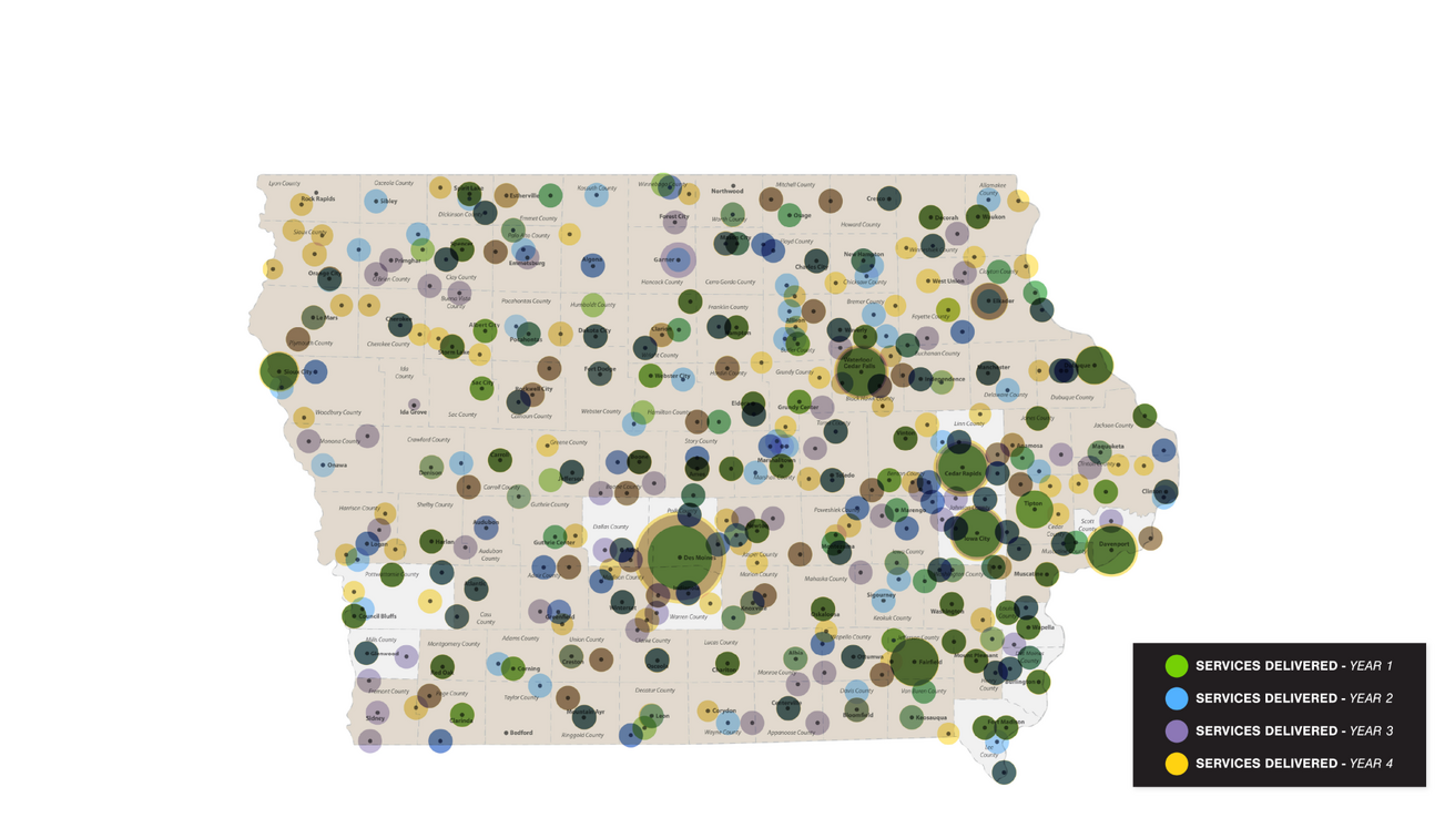 Map of counties served from year 1 - year 4